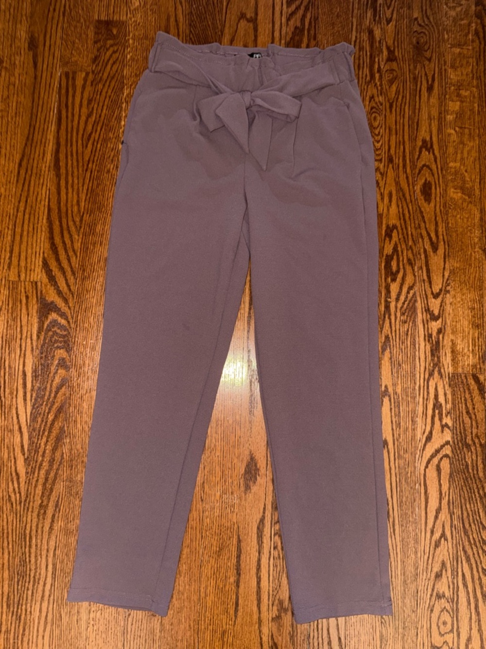 High-Rise Paperbag Trousers with Tie Waist - Mauve